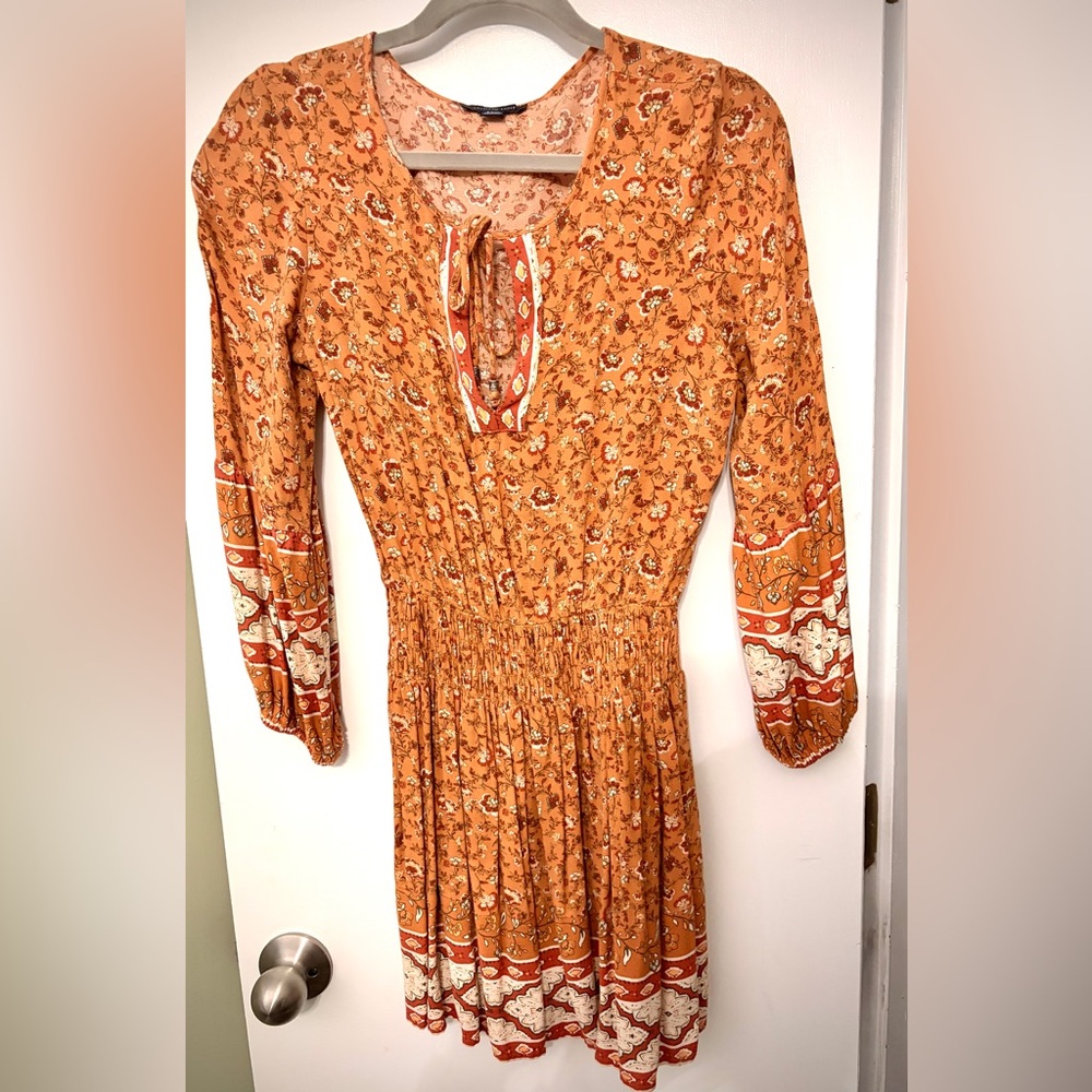 American Eagle Outfitters Orange Floral Long Sleeve Dress